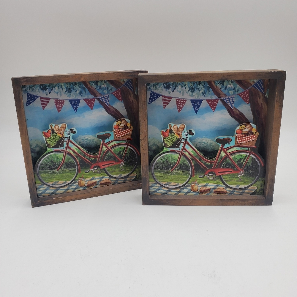 Ganz  Home Decor Life's A Picnic Bicycle Shadow Boxes Wall Plaques